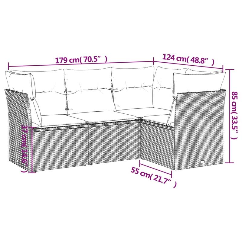 vidaXL 4/5 Piece Patio Sofa Set with Cushions Brown/Gray Poly Rattan - 24.4 x 24.4 x 27.2