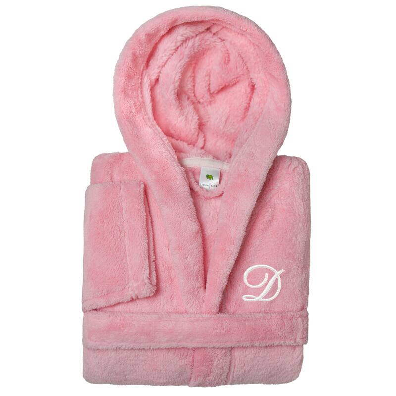 Sweet Kids 100% Polyester SUPER PLUSH Double Brushed Hooded Bathrobe with White Script Monogram - Medium - D