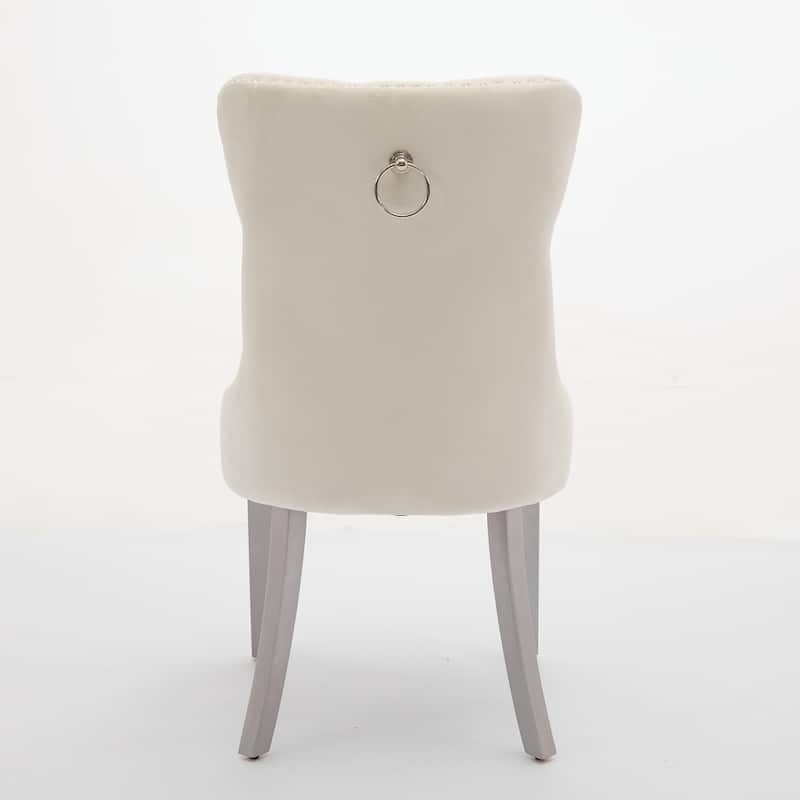 Nikki Collection Modern High-end Tufted Velvet Upholstered Dining Chair with Wood Legs Nailhead Trim 2-Pcs Set