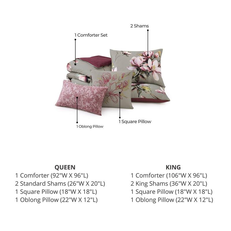 Bebejan Purple Lilies 200 Thread Count 100% Cotton Sateen 5 Piece Reversible Comforter Set