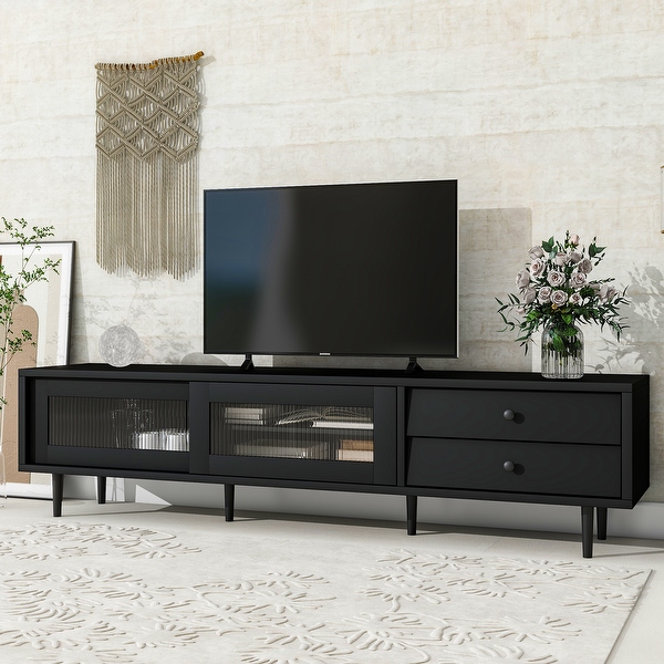 Black tv stand with sliding sale doors