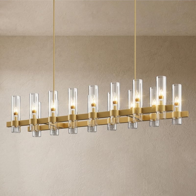 KAYLA Brass Kitchen Island Lighting- 16-Light Linear Chandelier - 54in - Glod