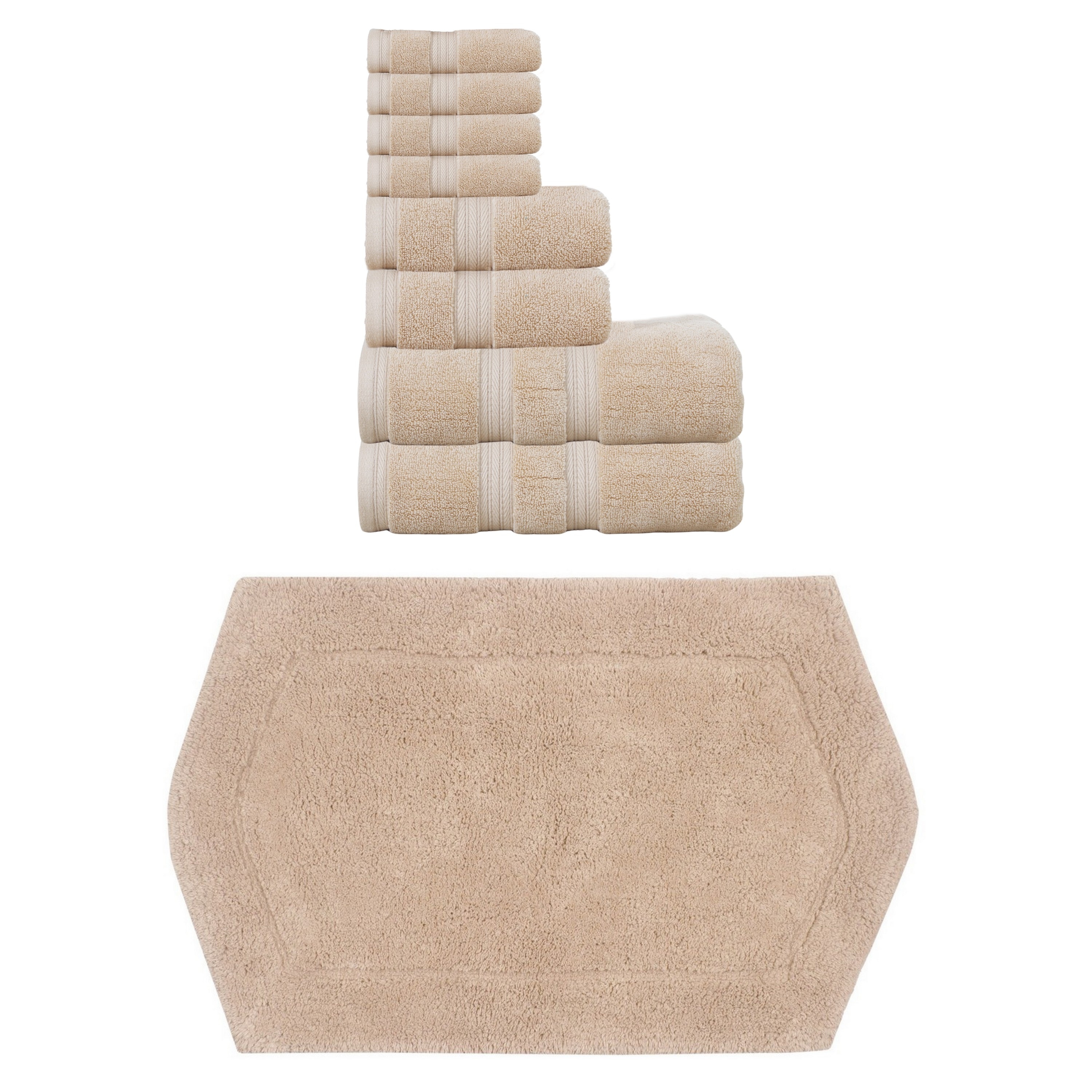 Home Weavers Waterford Collection 100% Soft Cotton 8 Pc Bath Towel Set & 1 Pc 21x34" Bath Rug, Machine Wash & Non Slip(Set of 9)