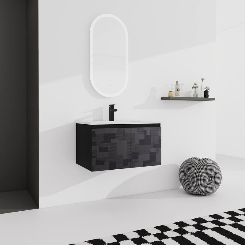 30" Floating Wall-Mounted Bathroom Vanity with Soft-Close Door Hinges, Ceramic Sink & Ample Storage