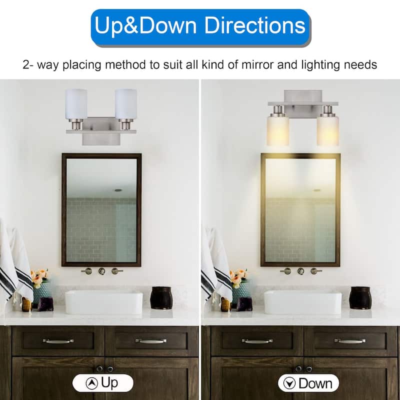 2-Light Bathroom Light Fixtures Brushed Brass 6-Light Bathroom Vanity Light, Bathroom Lights Over Mirror with Milky Glass Shade