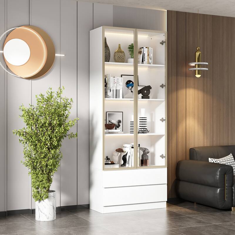 Tall Modular Display Storage Cabinet Bookcase w/Light Home Office
