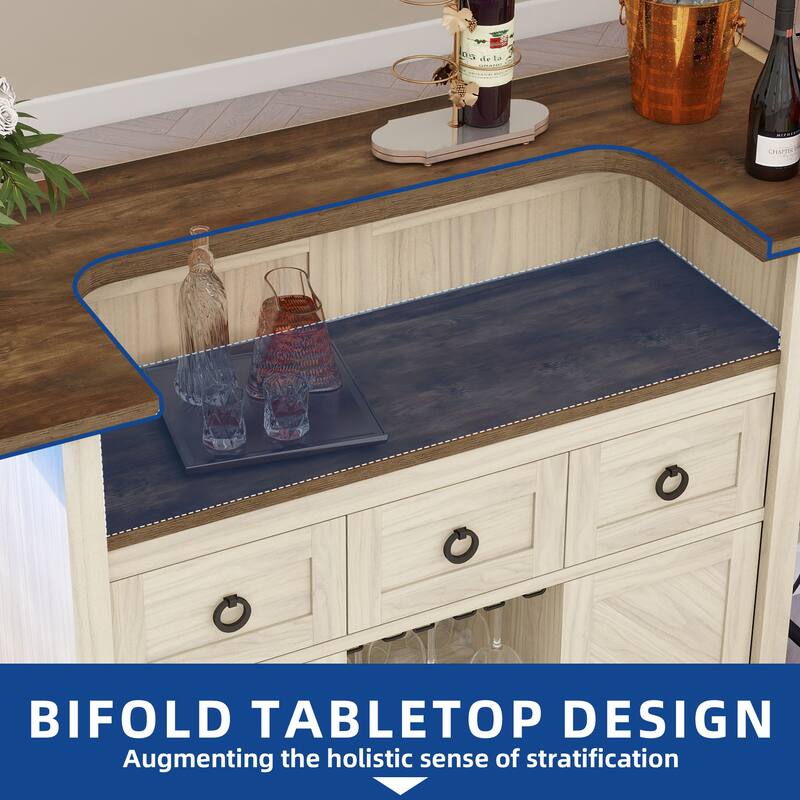 Moasis Farmhouse LED Bar Cabinet w/ Footrest, Home Bar Unit with Glasses Holder and Wine Storage