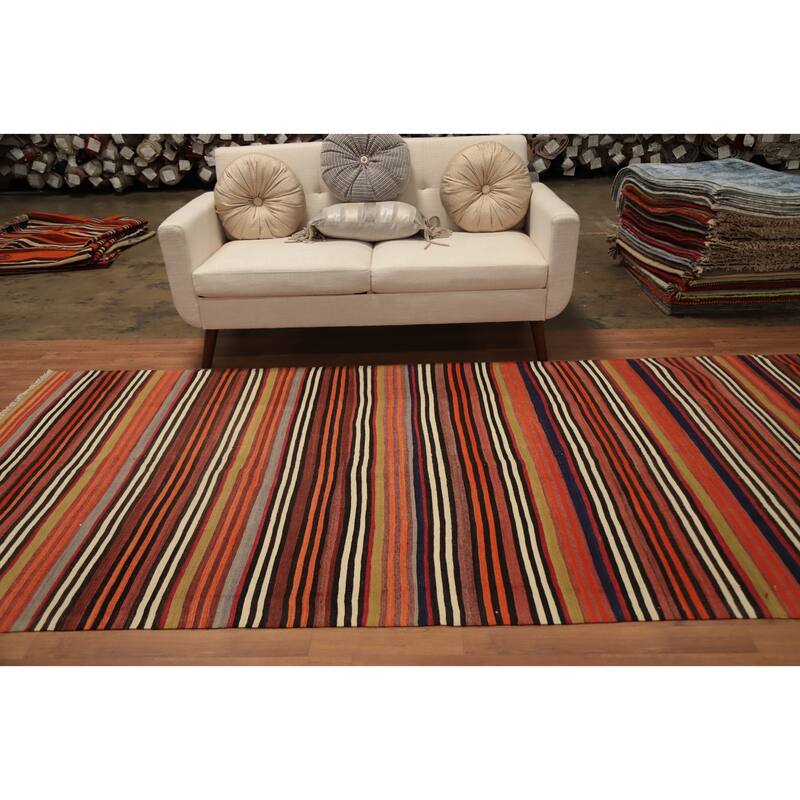 Hand Woven Oriental 100% Wool Carpet Southwestern Geometric Oranges & Rust Kilim Area Rug - 10' 9'' X 5' 0''