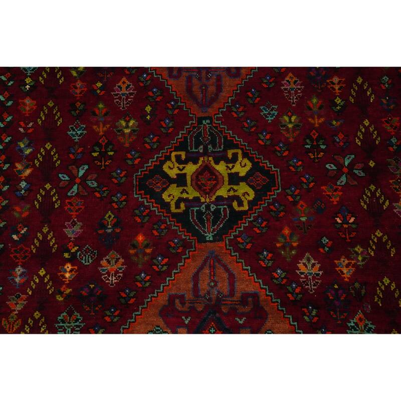 Hand Knotted Oriental 100% Wool Carpet Traditional Tribal Red Shiraz Area Rug - 8' 3'' X 5' 4''
