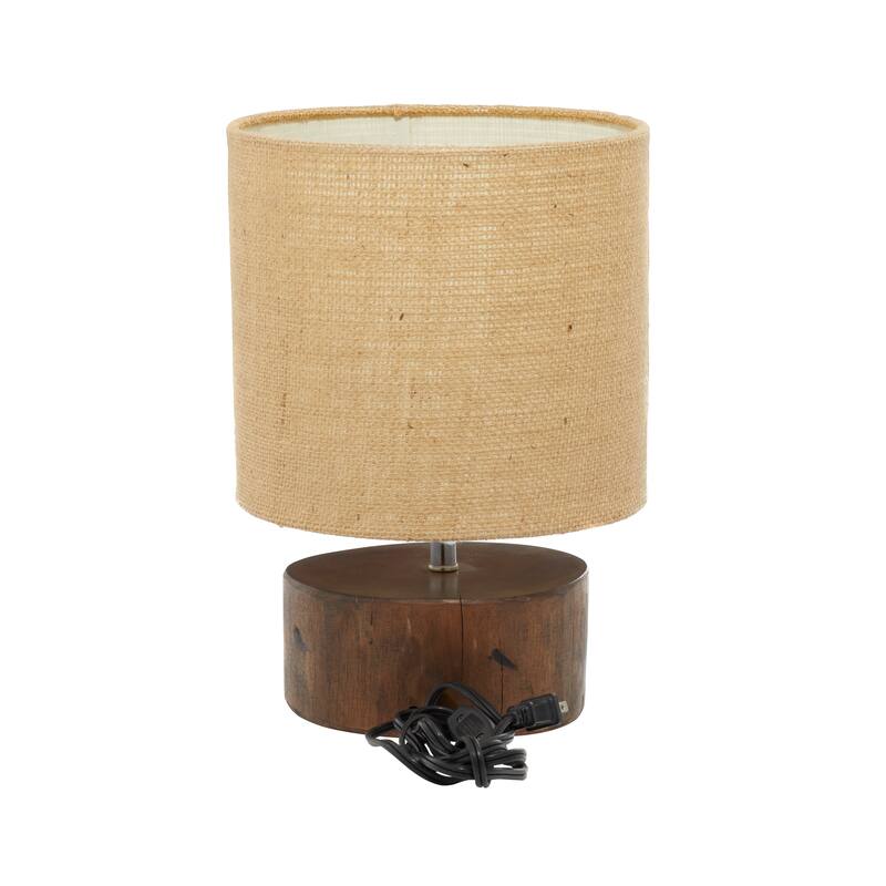 Dark Brown Wood Room Table Lamp with Jute Shade