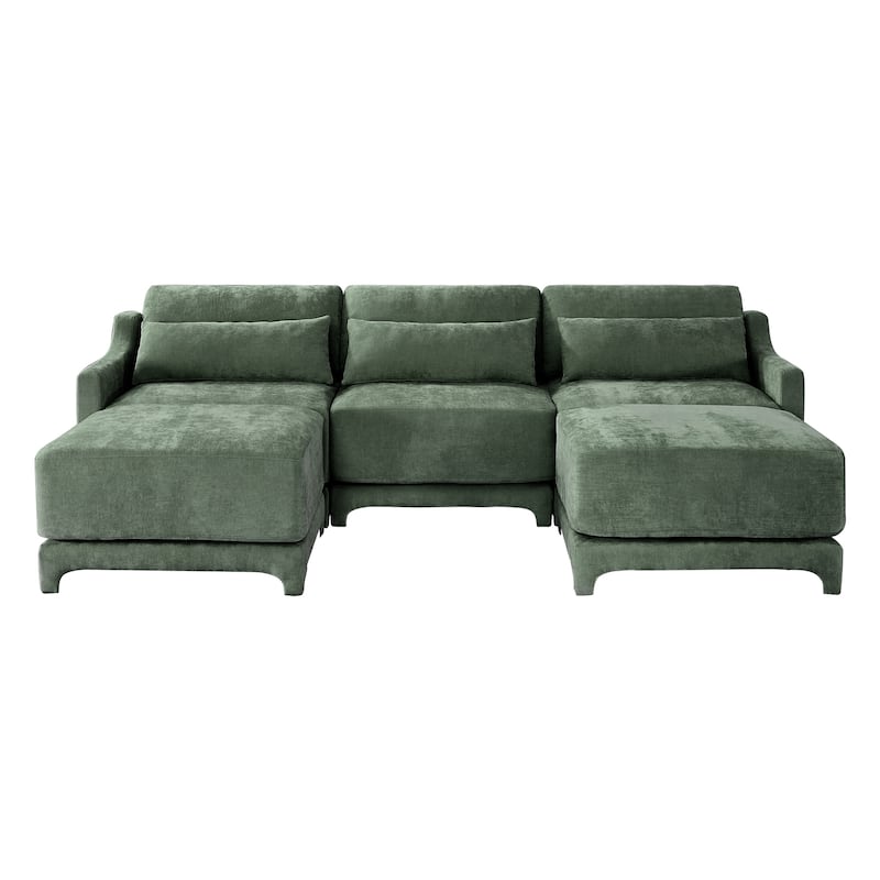 GDFStudio- Isolde Chenille Three-Seater Sofa with 2 Ottoman