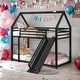 preview thumbnail 2 of 16, Twin Over Twin House Bunk Bed With Convertible Ladder and Slide for Home