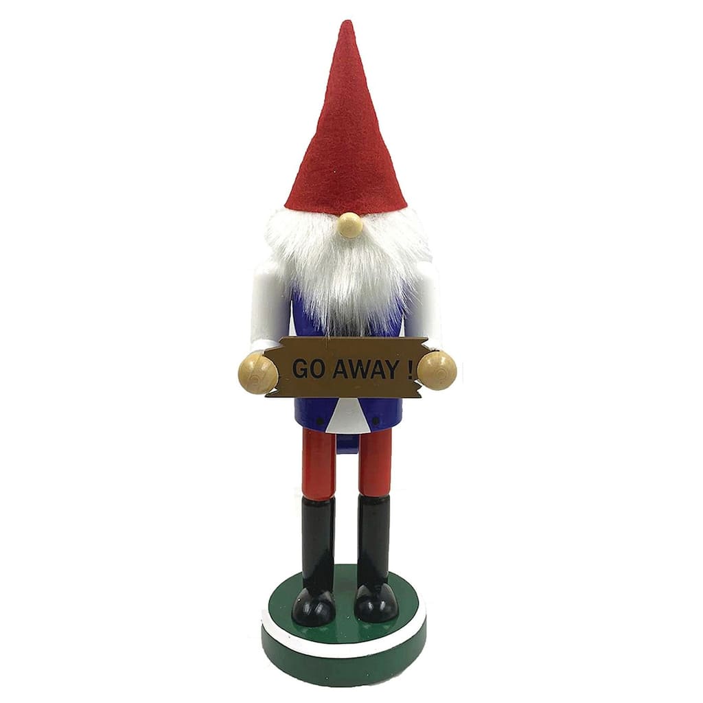 11.5" Red and Blue "Go Away" Christmas Gnome Nutcracker