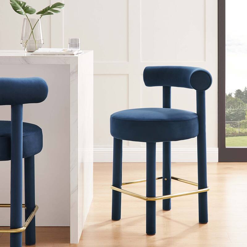 Toulouse Performance Velvet Counter Stool - Midnight Blue Gold
