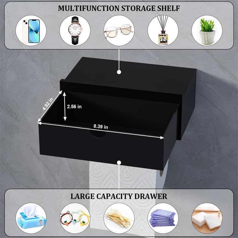 Toilet Paper Holder with Shelf - Wall - 8.39" L X 4.92" W X 2.56" H