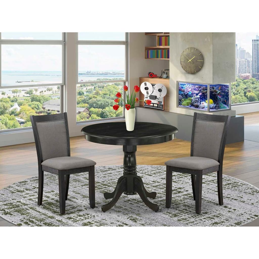 3-Piece Wirebrushed Black Solid Wood Top - Upholstered Dining Room Set - Seats-4