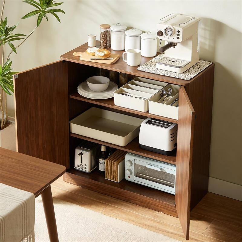 Fluted 31.5" Sideboard with Curved Design 2-Door Storage Cabinet for Stylish Organization