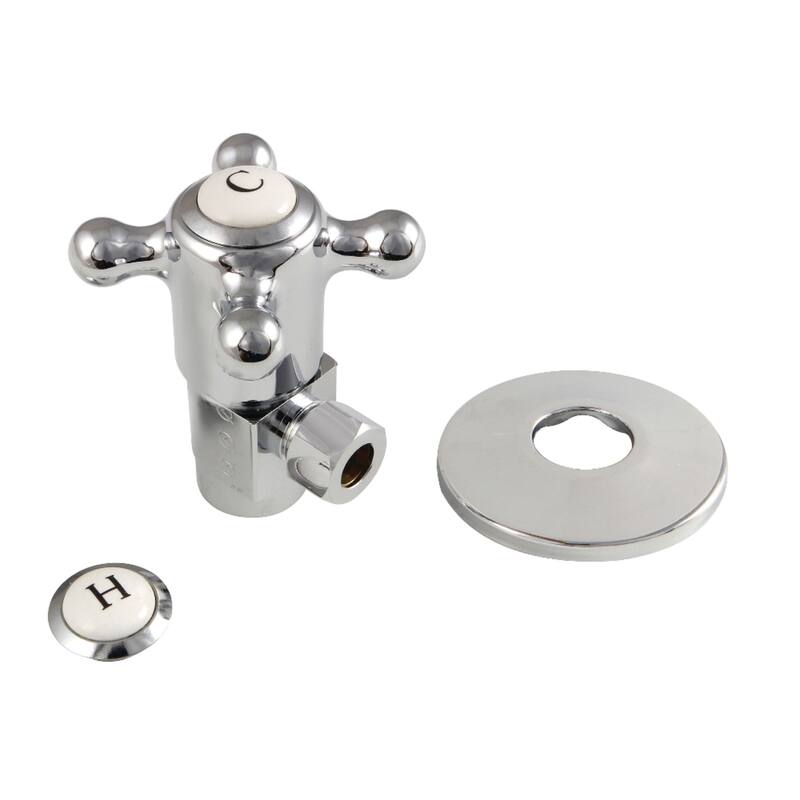 Kingston Brass 1/2"IPS x 3/8"O.D. Anti-Seize Deluxe Quarter-Turn Ceramic Hardisc Cartridge Angle Stop with Flange - Polished Chrome