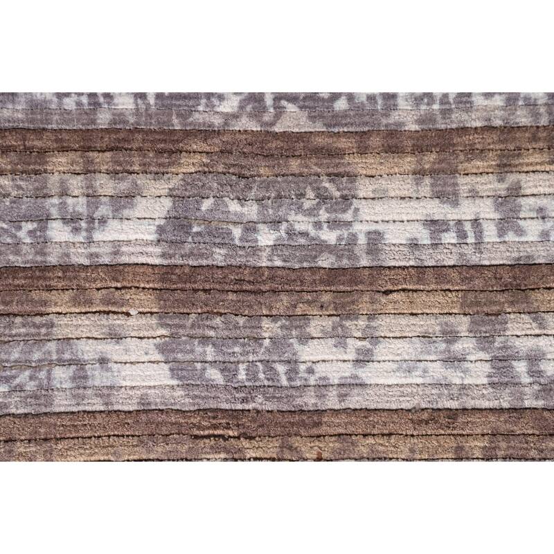 Striped Modern Abstract Rug Hand-Knotted Wool Carpet - 3'11"x 5'11"