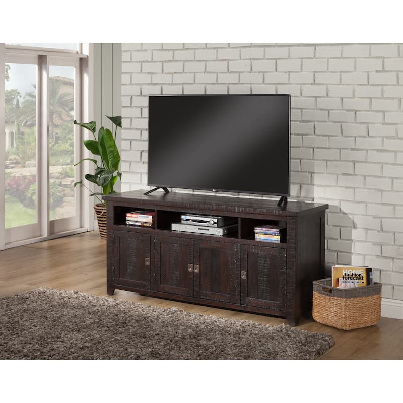 Nantucket 65-Inch Wide Solid Wood TV Stand with Storage - Espresso Brown