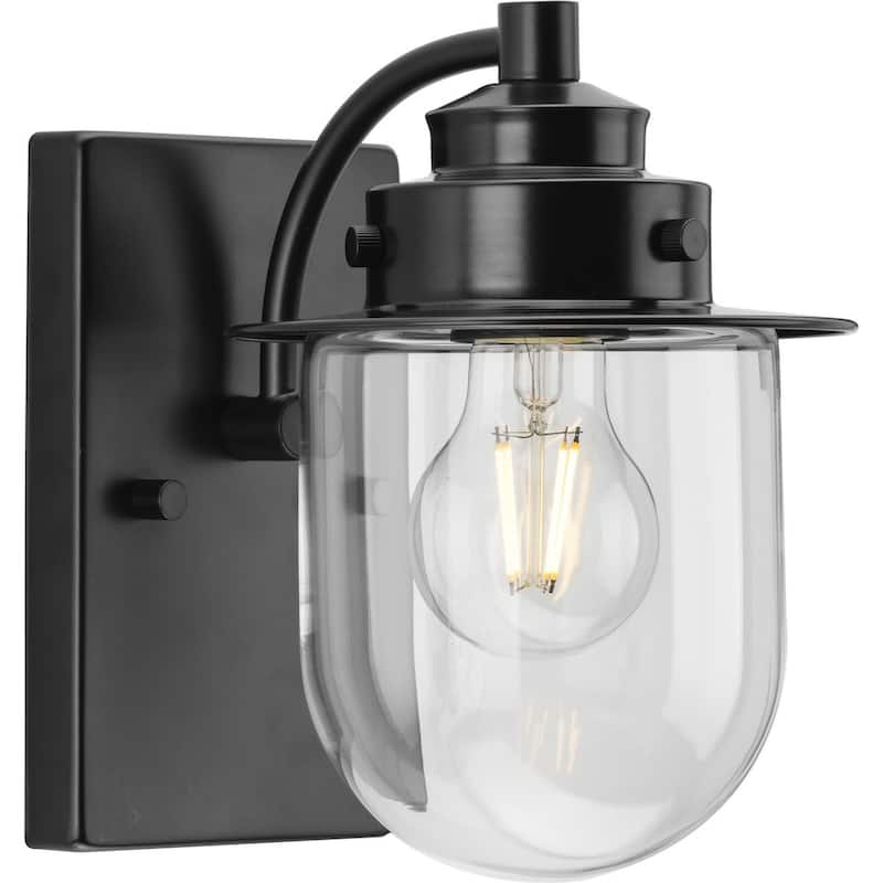 Northlake Collection One-Light Matte Black Clear Glass Transitional Bath Light - 5.87 in x 7.5 in x 8 in - 5.87 in x 7.5 in x 8 in