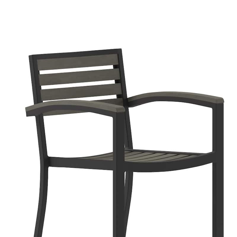 Commercial Grade Outdoor Bar Stool with Armrests and Poly Resin Slats