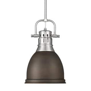 Yep by Golden Lighting Duncan 1-light 9in Rod Hung Pendant in Pewter and Rubbed Bronze shade