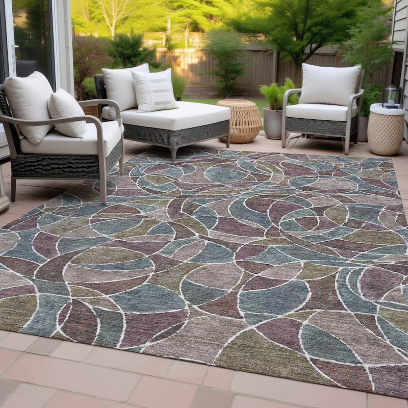 Machine Washable Indoor/Outdoor Casual Mosaic Chantille Rug