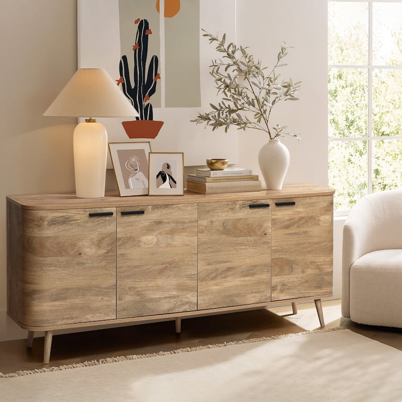 Natural Oak Manufactured Wood 4-Door Sideboard Cabinet - 71" Wide