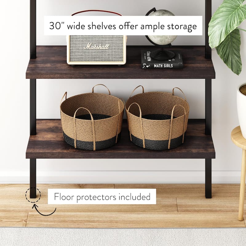 Nathan James Theo 6-Shelf Tall Bookcase, Wall Mount Bookshelf Wood with Metal Frame