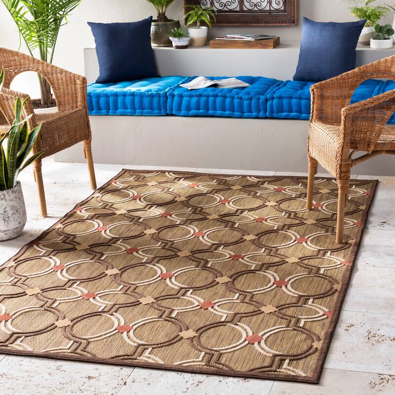 Jewel Geometric Indoor/ Outdoor Area Rug - 3'9" x 5'8" - Khaki
