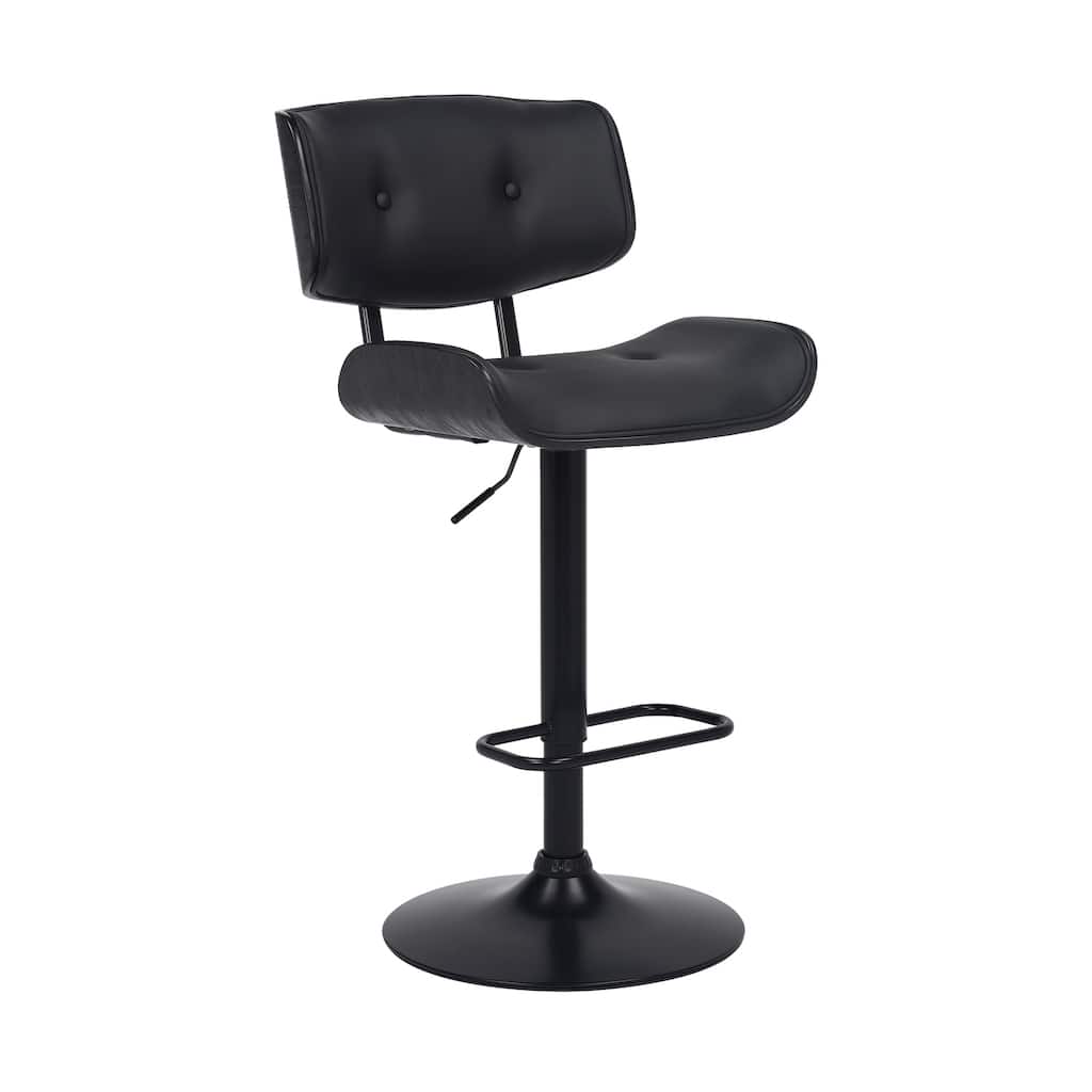 Adjustable Swivel Bar Stool with Faux Leather Upholstered Seat and Wooden Frame, Modern Counter Height Bar Seating