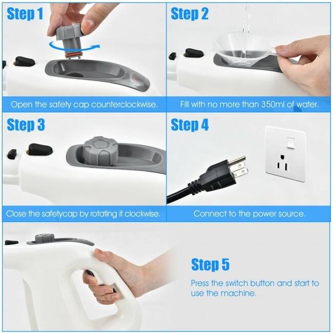 Powerful 1400W Handheld Steam Cleaner with 17 Accessories for Versatile Household Cleaning - 13" x 5" x 9.5" (L x W x H)