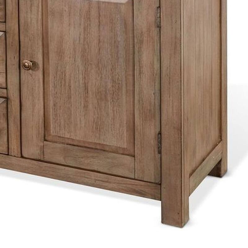 Yael Buffet Cabinet with Wine Rack, 3 Drawers, Natural Mindi Wood