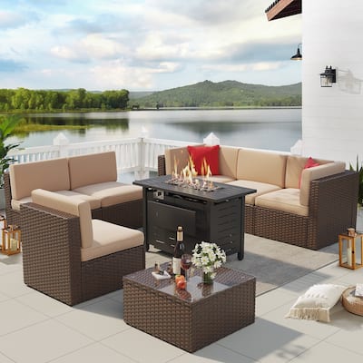 Patio Furniture Set 8PCS with 40" Fire Pit Table