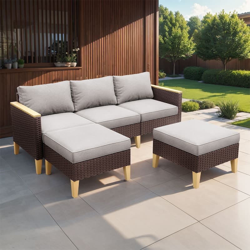Patio Sofa Outdoor Furniture with Cushion - Beige - Brown