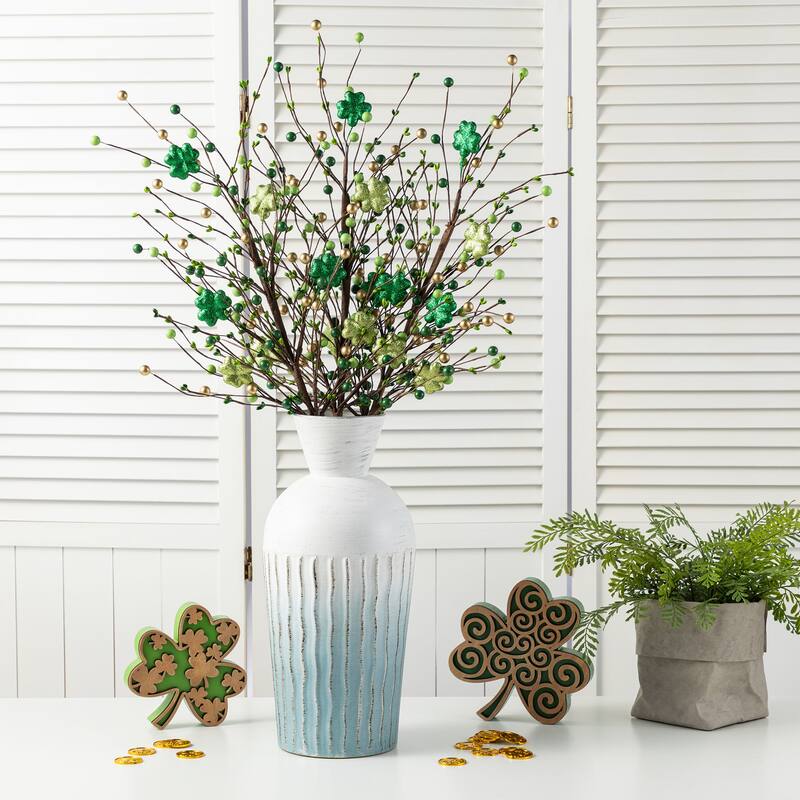 Glitzhome Set of 2 28"H St. Patrick's Berry & Shamrock Artificial Picks