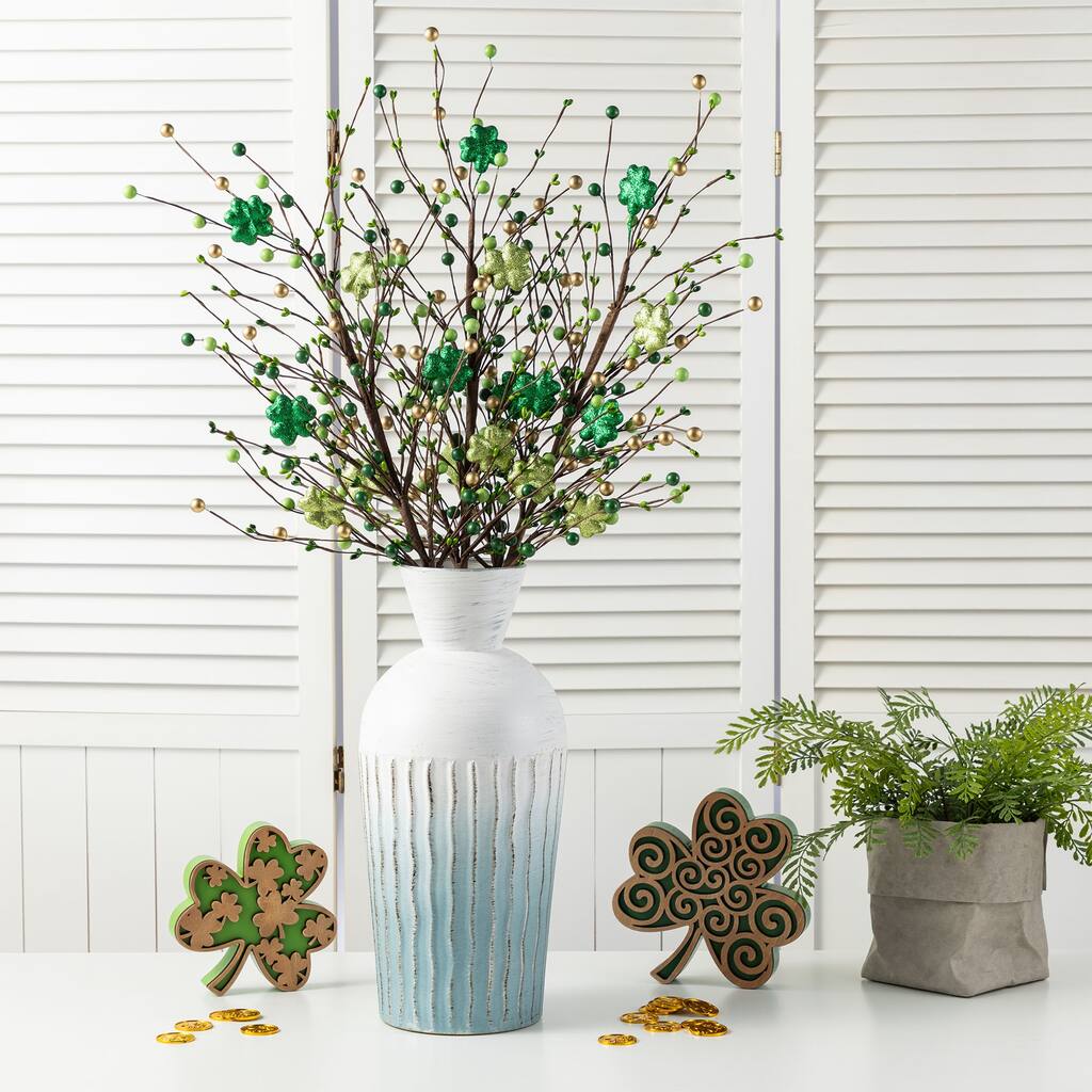 Glitzhome Set of 2 28"H St. Patrick's Berry & Shamrock Artificial Picks