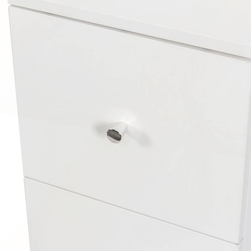 Modern Wooden Tall Display Storage Cabinet with 4-Tier Shelves and 3 Side Drawers for Living Room and Home Office