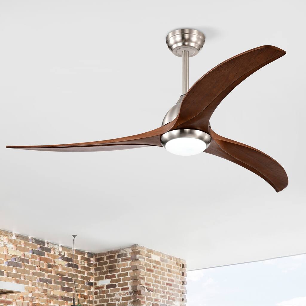 52in.Indoor Scandi White Solid Wood 6-Speed Ceiling Fan W/Lights, Slient 3-Color Futuristic Ceiling Fan w/Remote - 52 Inches