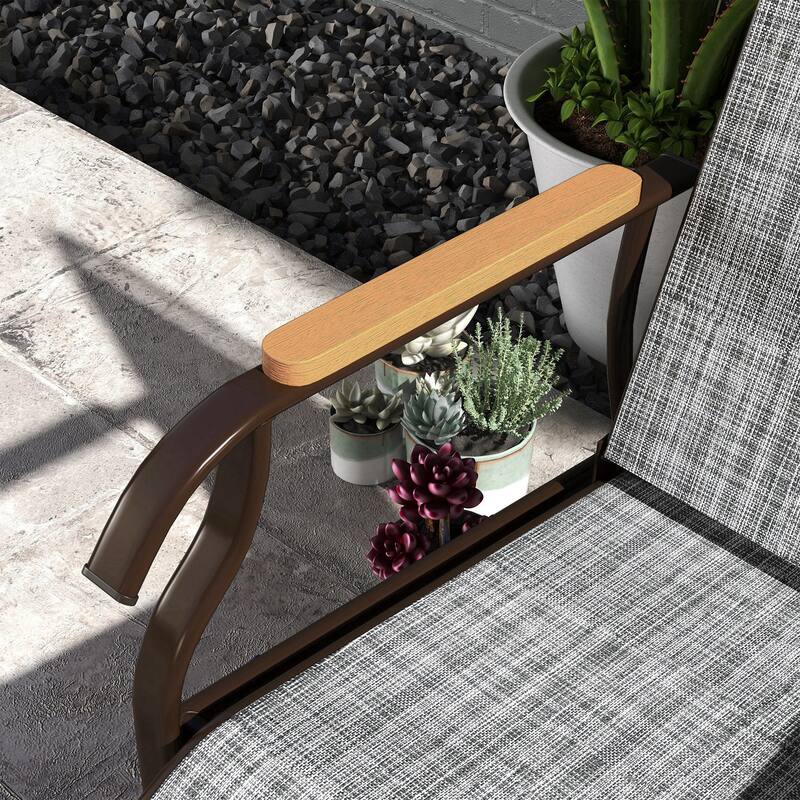 Outdoor Double Glider Bench with Table, Patio Loveseat with Breathable Mesh & Steel Frame