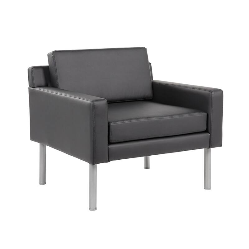 Sia Oversized Lounge Chair, Black Antimicrobial Vinyl, Nickel Legs