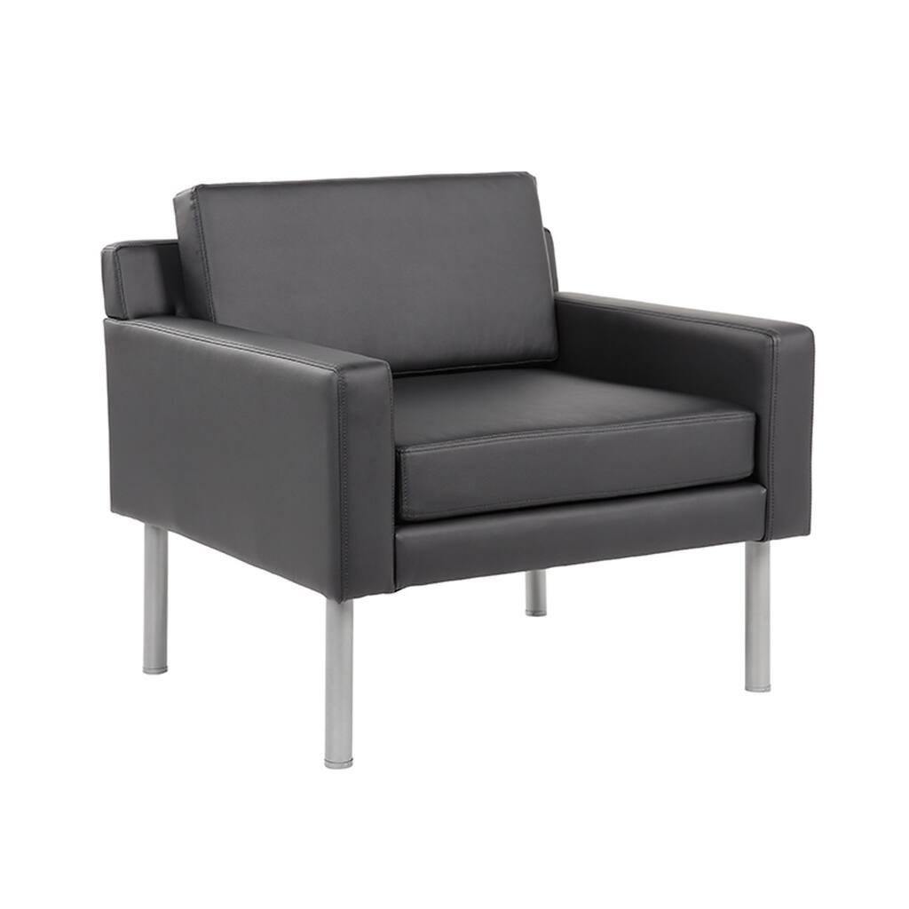 Sia Oversized Lounge Chair, Black Antimicrobial Vinyl, Nickel Legs