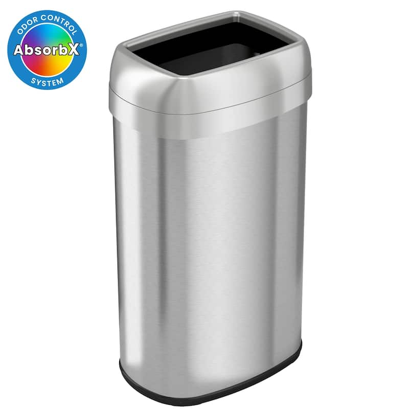 iTouchless 16 Gal Stainless Steel Oval Open Top Trash Can with Filters
