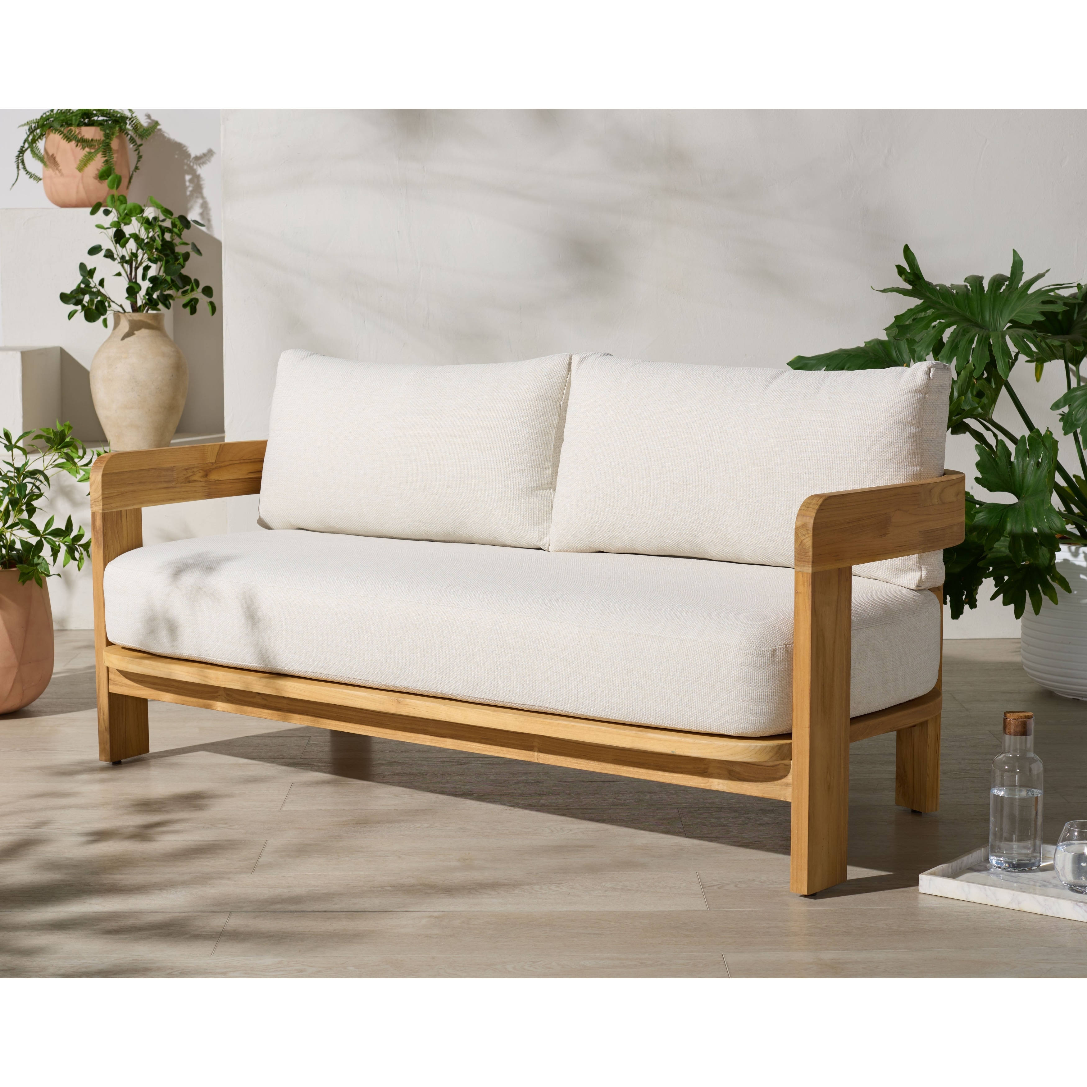 SAFAVIEH Couture Achilles Scandinavian Teak Sofa, White