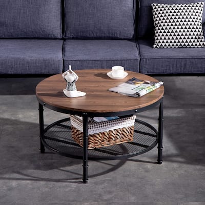 Industrial 2-Tier Vintage Round Coffee Table