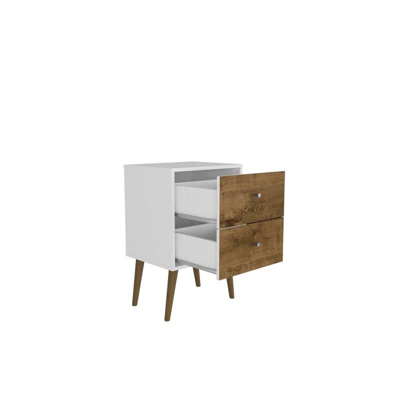 Modern Nightstand with 2 Drawers and Splayed Wood Legs Storage Cabinet