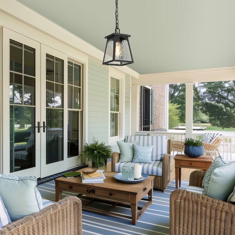 Modern Farmhouse Outdoor Pendant Rippled Glass Lantern Pendant Light