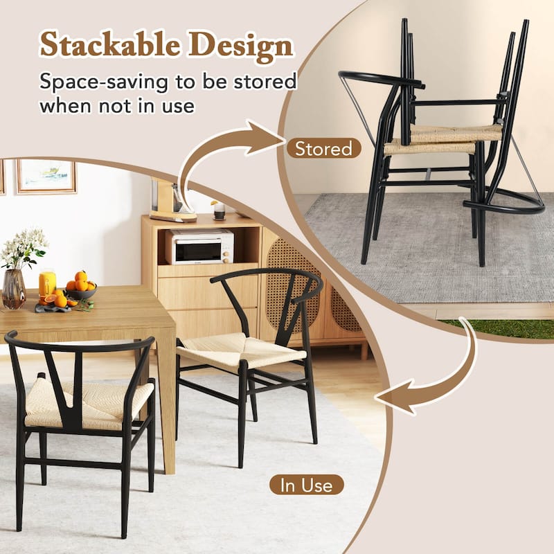 Costway Modern Dining Chair Set of 2/4 Weave Kitchen Armchairs with - See Details
