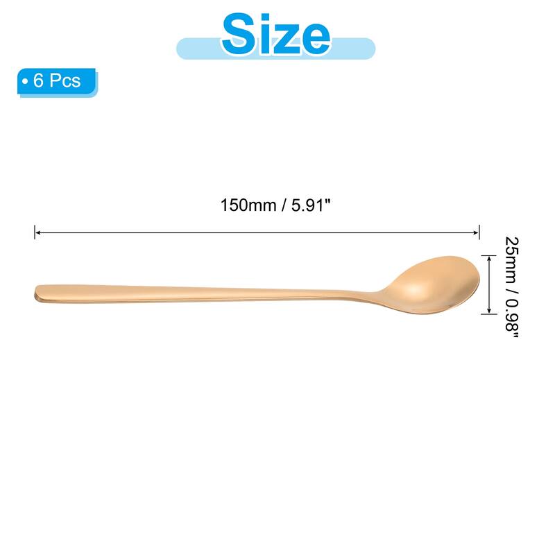 Long Handle Iced Tea Spoon, 6 Pcs 6" Stainless Steel Long Spoons - Rose Gold